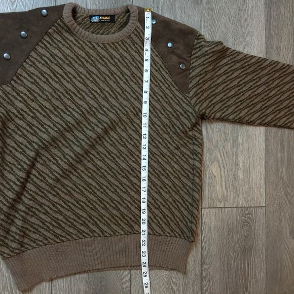 Vintage SFINGE Made in Italy Brown Pattern Alpaca Wool Blend Sweater Grandpa - Picture 7 of 10